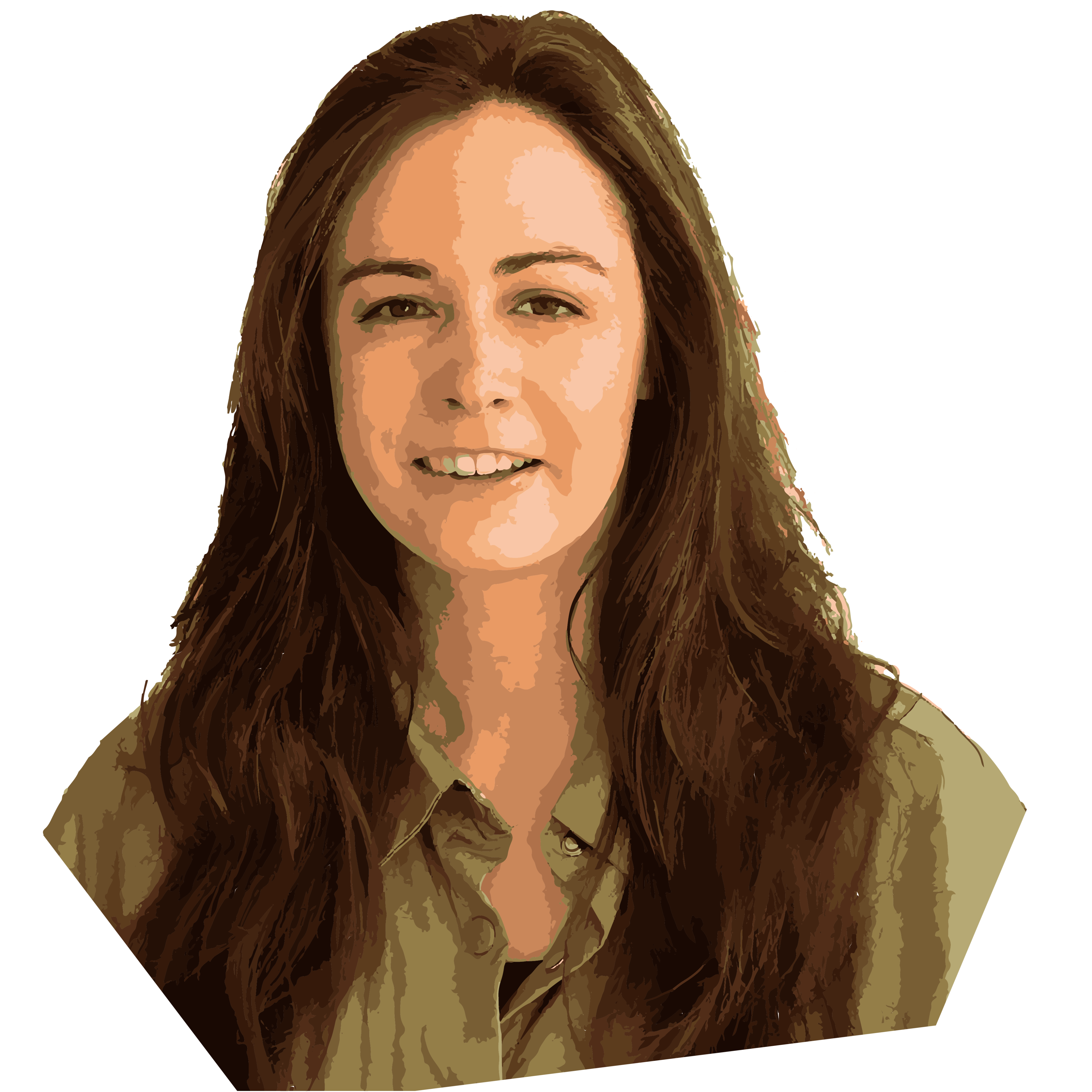 Portrait of a woman with long brown hair in casual clothing, smiling at the camera.
